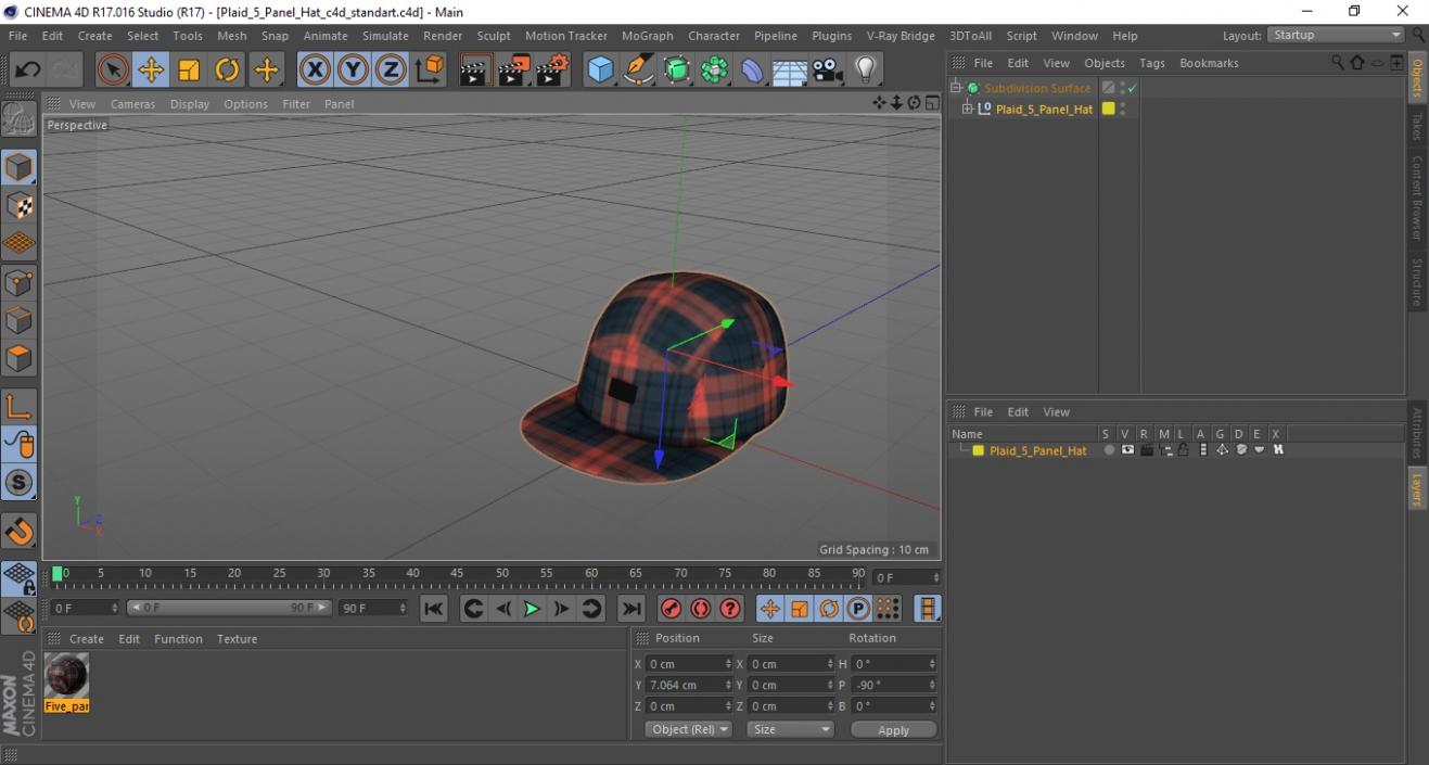 Plaid 5 Panel Hat 3D