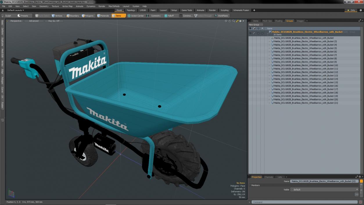 3D Makita DCU180ZB Brushless Electric Wheelbarrow with Bucket model