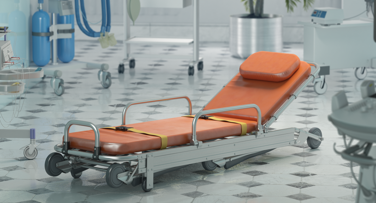 Folded Ambulance Stretcher Trolley 3D model