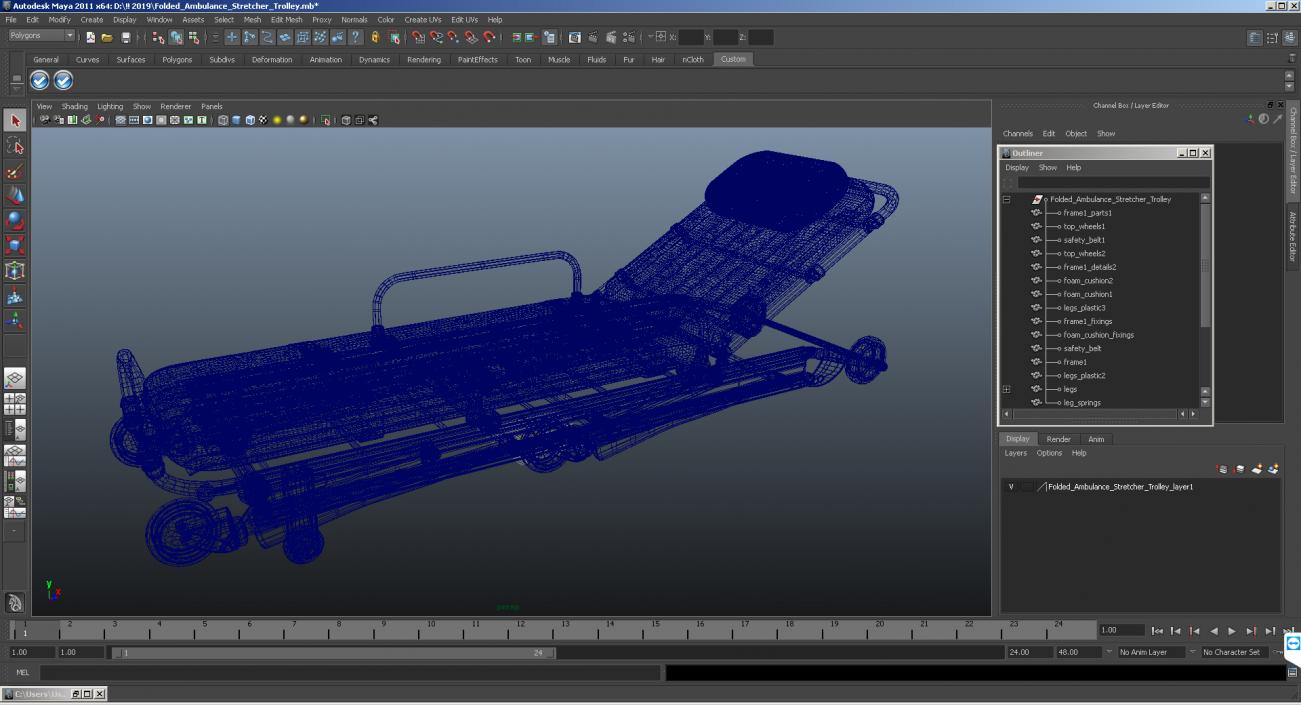 Folded Ambulance Stretcher Trolley 3D model