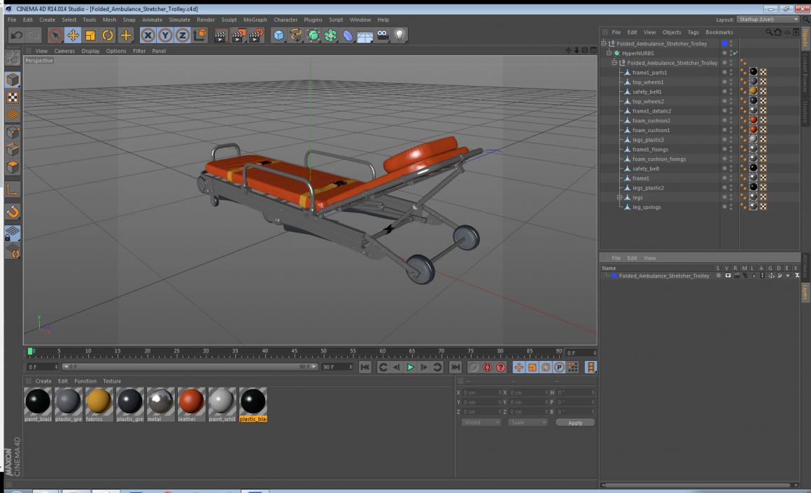 Folded Ambulance Stretcher Trolley 3D model