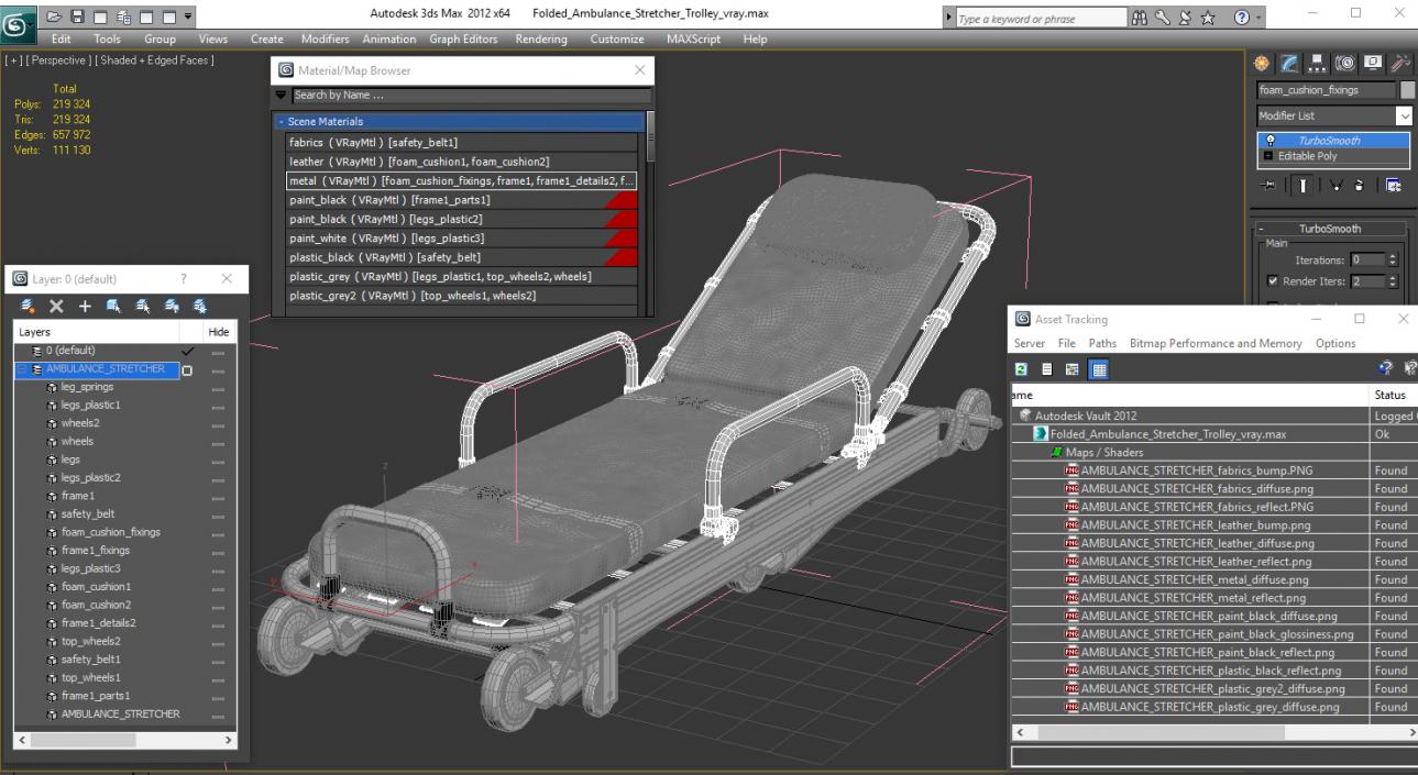 Folded Ambulance Stretcher Trolley 3D model