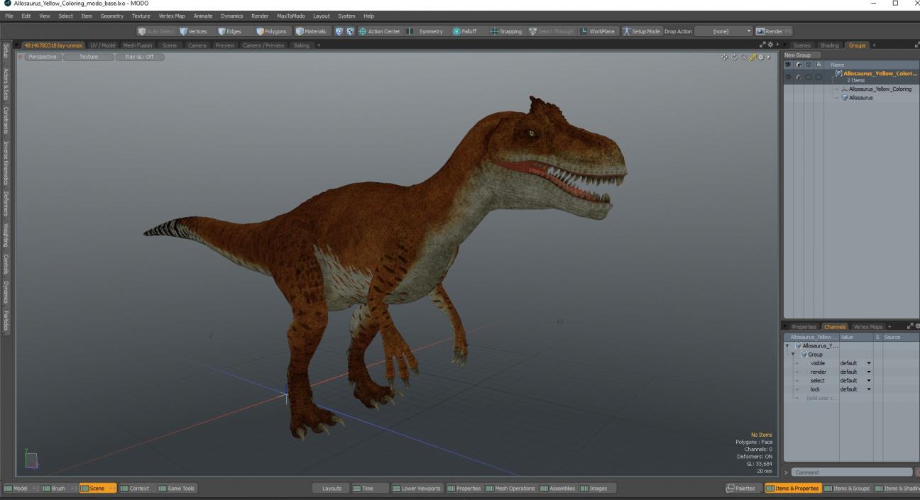 3D Allosaurus Yellow Coloring