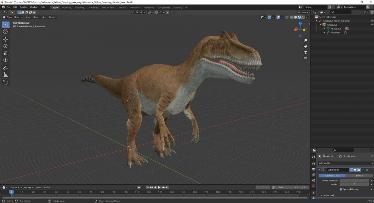 3D Allosaurus Yellow Coloring