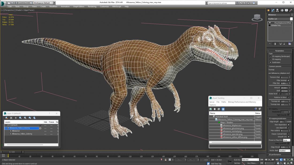 3D Allosaurus Yellow Coloring