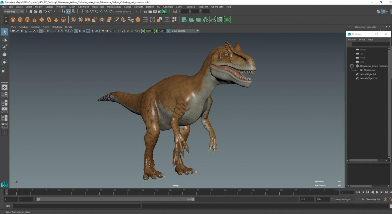 3D Allosaurus Yellow Coloring