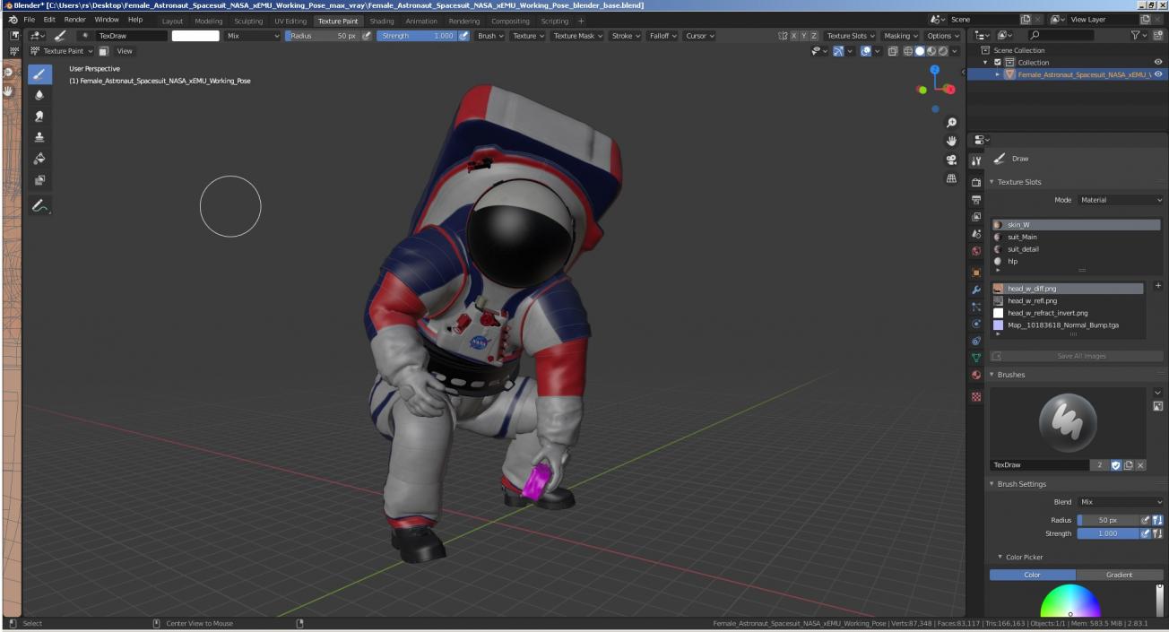 Female Astronaut Spacesuit NASA xEMU Working Pose 3D model