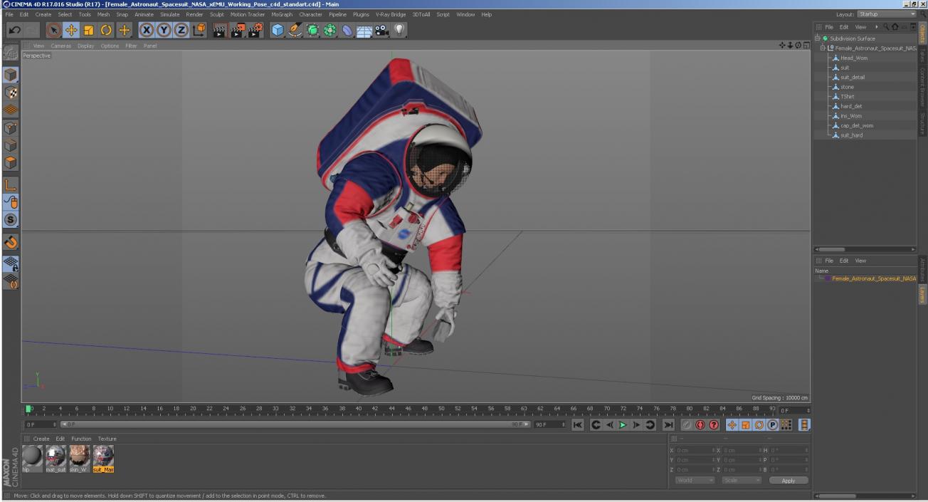 Female Astronaut Spacesuit NASA xEMU Working Pose 3D model