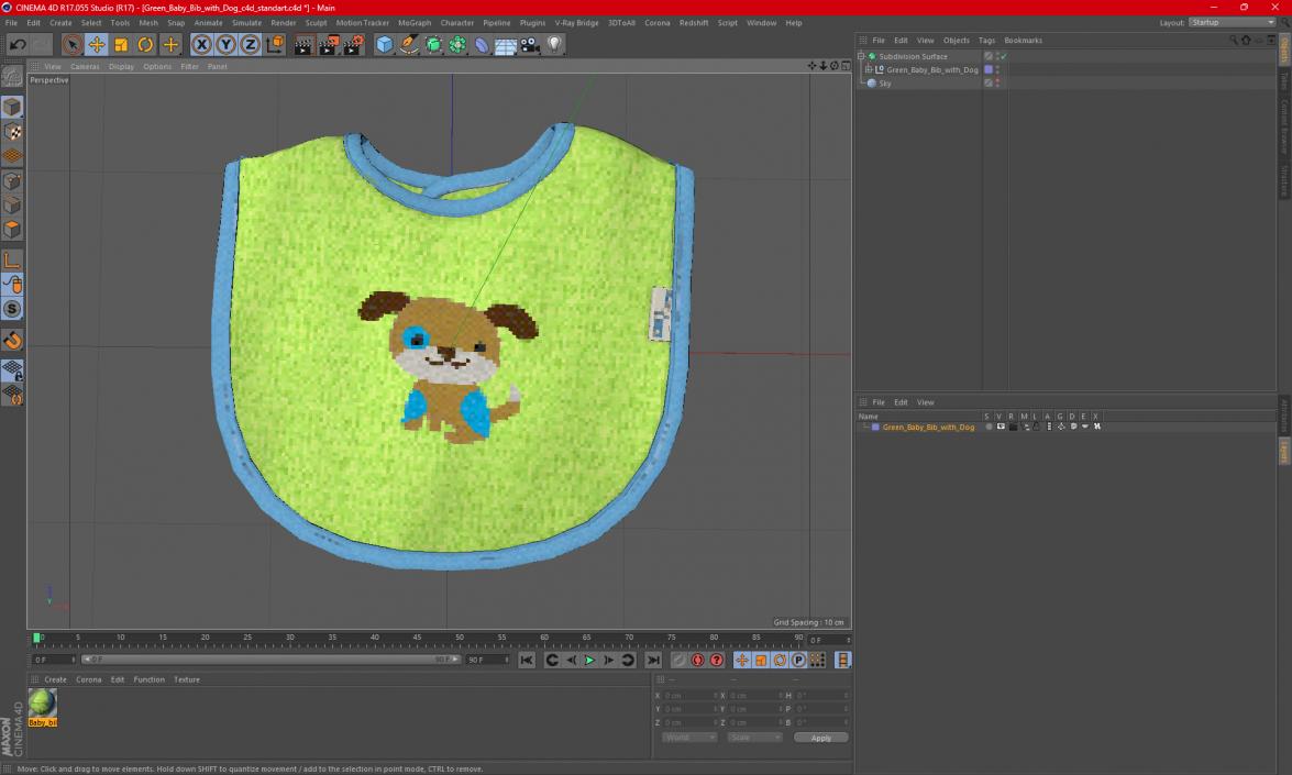 3D Green Baby Bib with Dog model