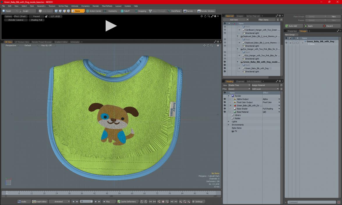 3D Green Baby Bib with Dog model