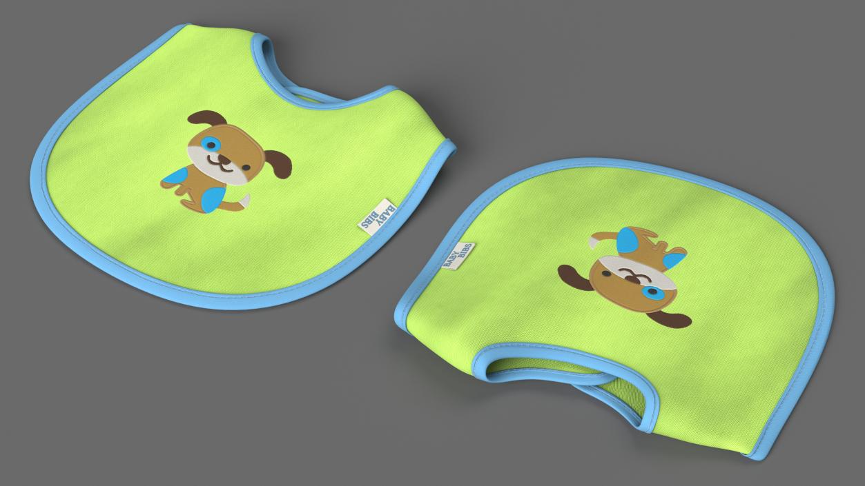 3D Green Baby Bib with Dog model