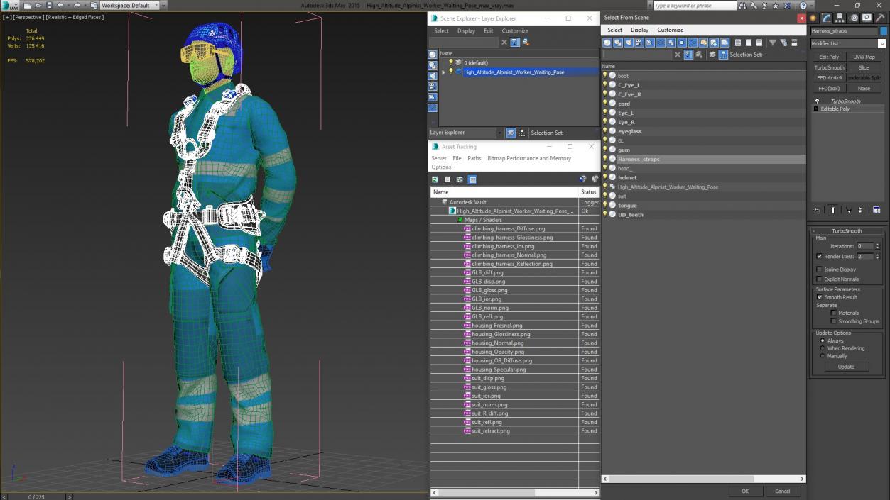 High Altitude Alpinist Worker Waiting Pose 3D