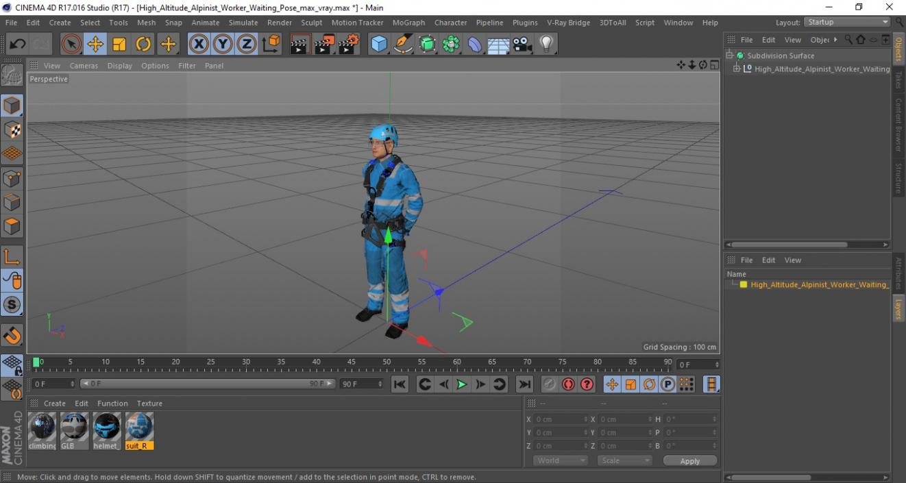 High Altitude Alpinist Worker Waiting Pose 3D