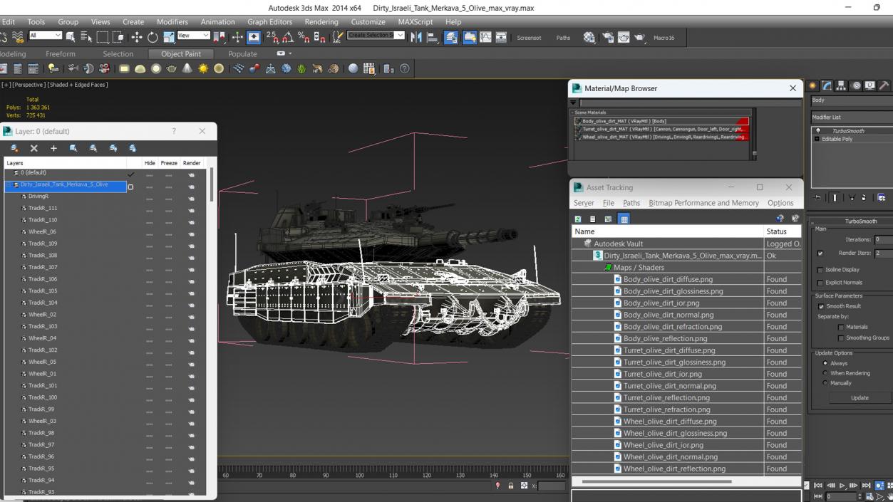 Dirty Israeli Tank Merkava 5 Olive 3D model