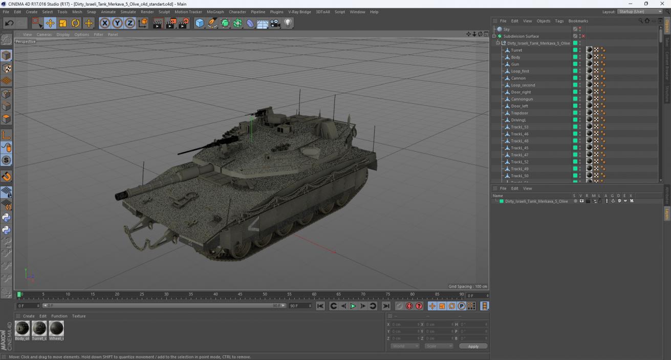 Dirty Israeli Tank Merkava 5 Olive 3D model