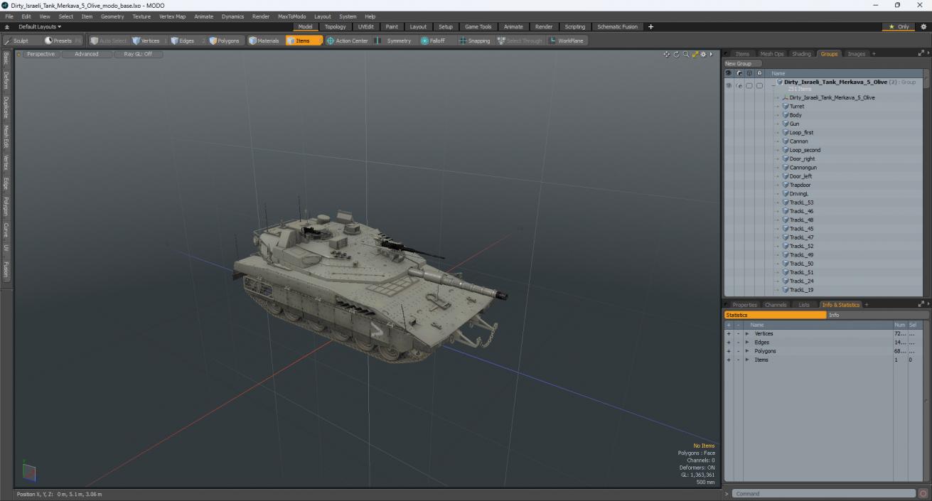 Dirty Israeli Tank Merkava 5 Olive 3D model