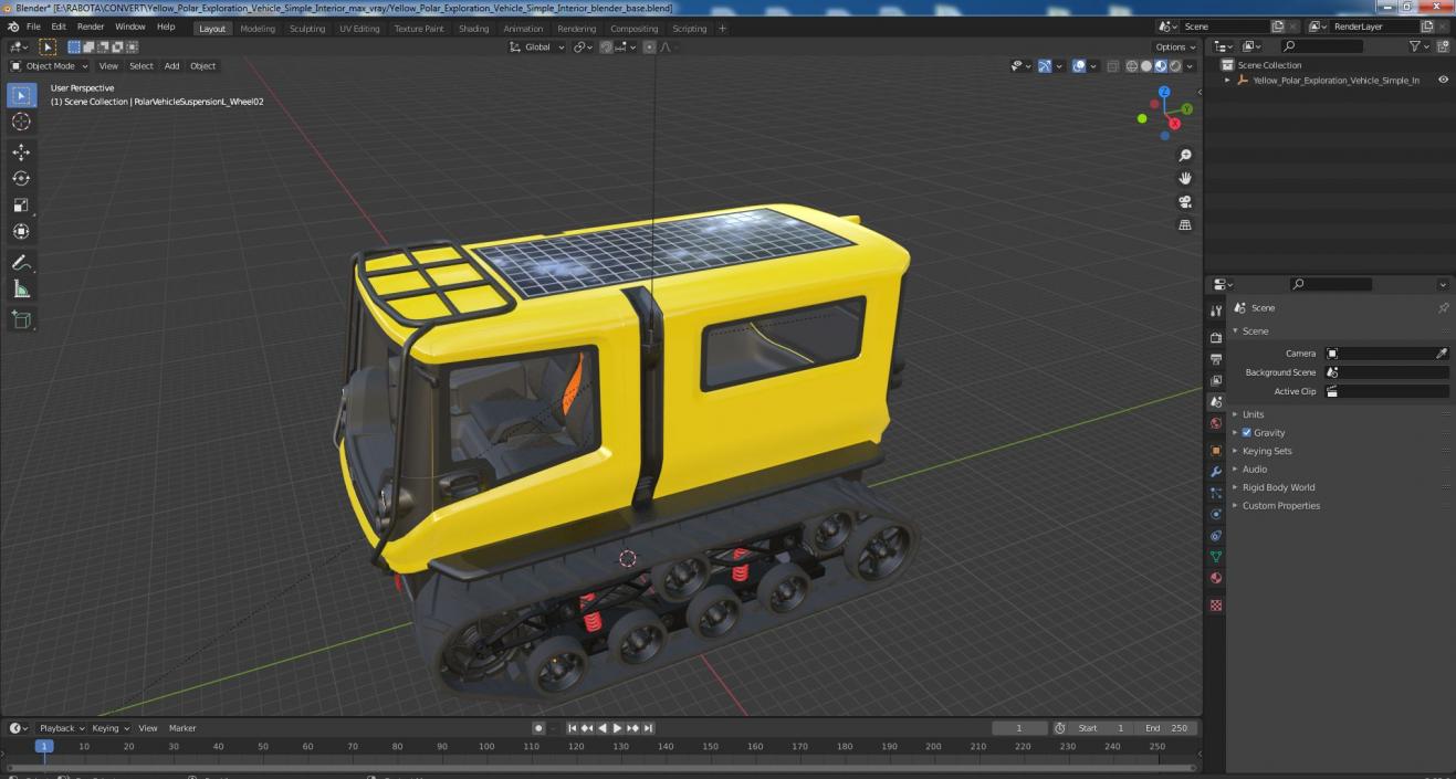 3D Yellow Polar Exploration Vehicle Simple Interior model