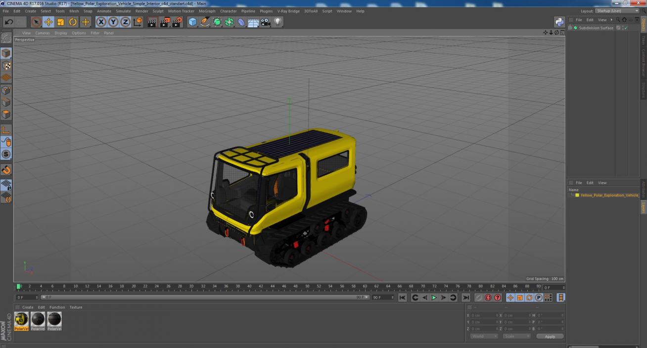 3D Yellow Polar Exploration Vehicle Simple Interior model