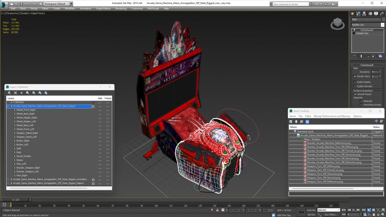 Arcade Game Machine Aliens Armageddon Off State Rigged 3D model