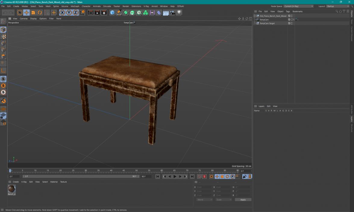 3D model Old Piano Bench Dark Wood