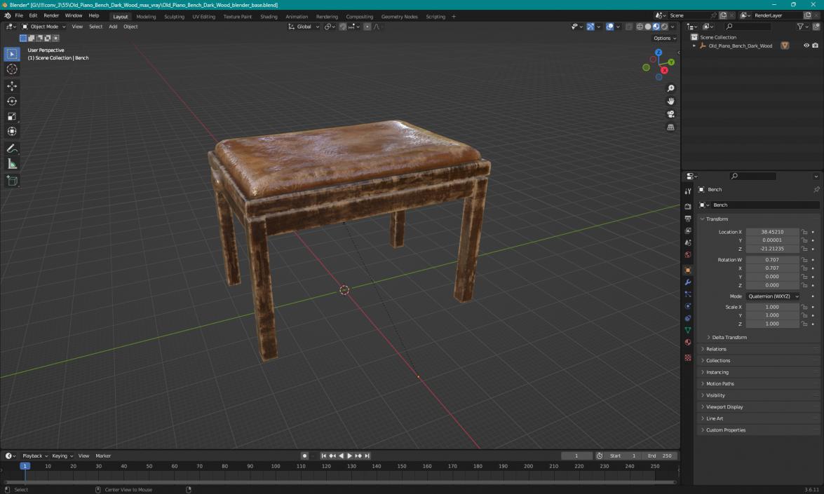 3D model Old Piano Bench Dark Wood