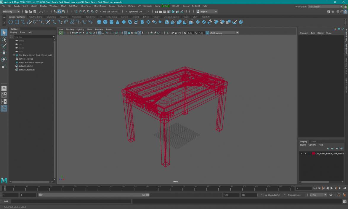 3D model Old Piano Bench Dark Wood