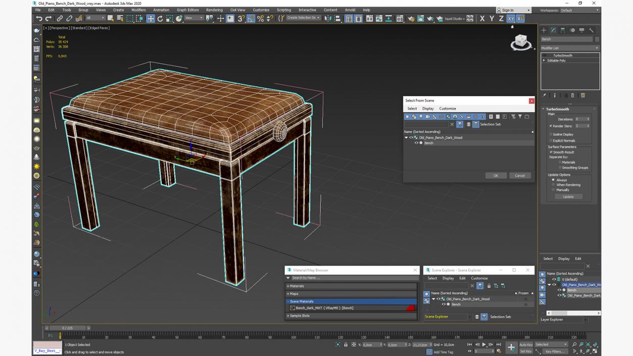 3D model Old Piano Bench Dark Wood