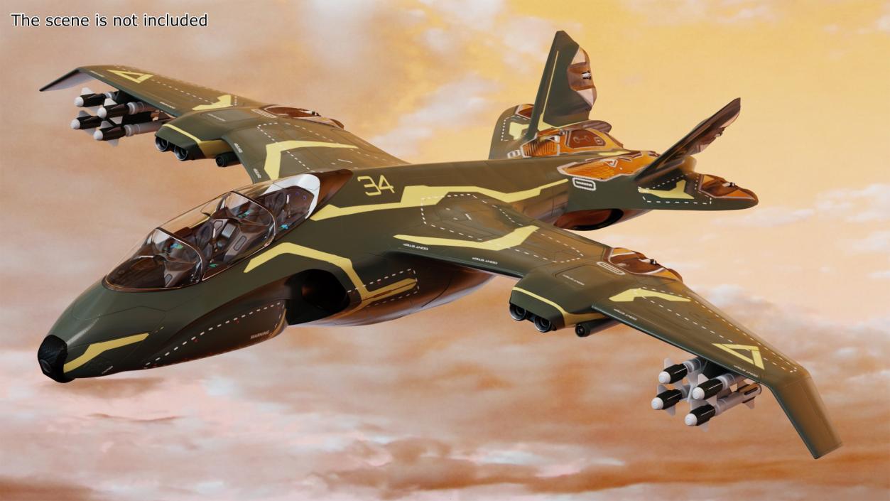 3D Sci Fi Green Military Fighter Jet model