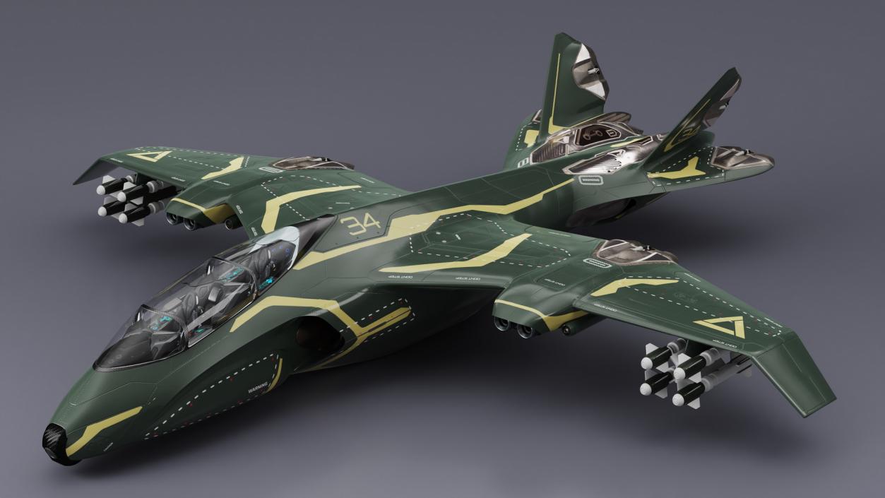 3D Sci Fi Green Military Fighter Jet model