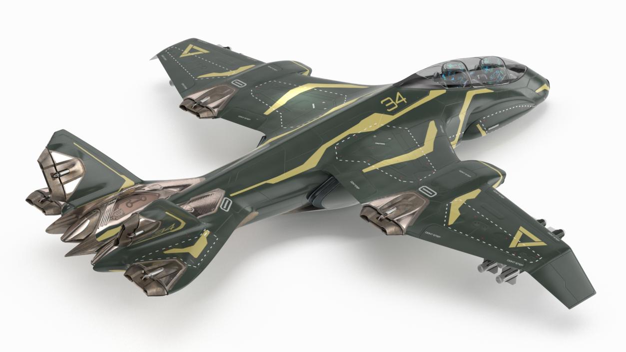 3D Sci Fi Green Military Fighter Jet model