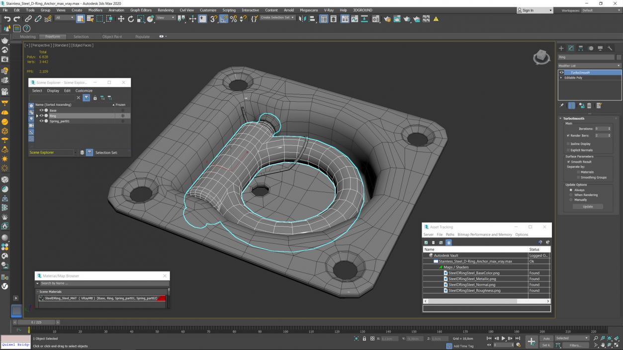 Stainless Steel D-Ring Anchor 3D model