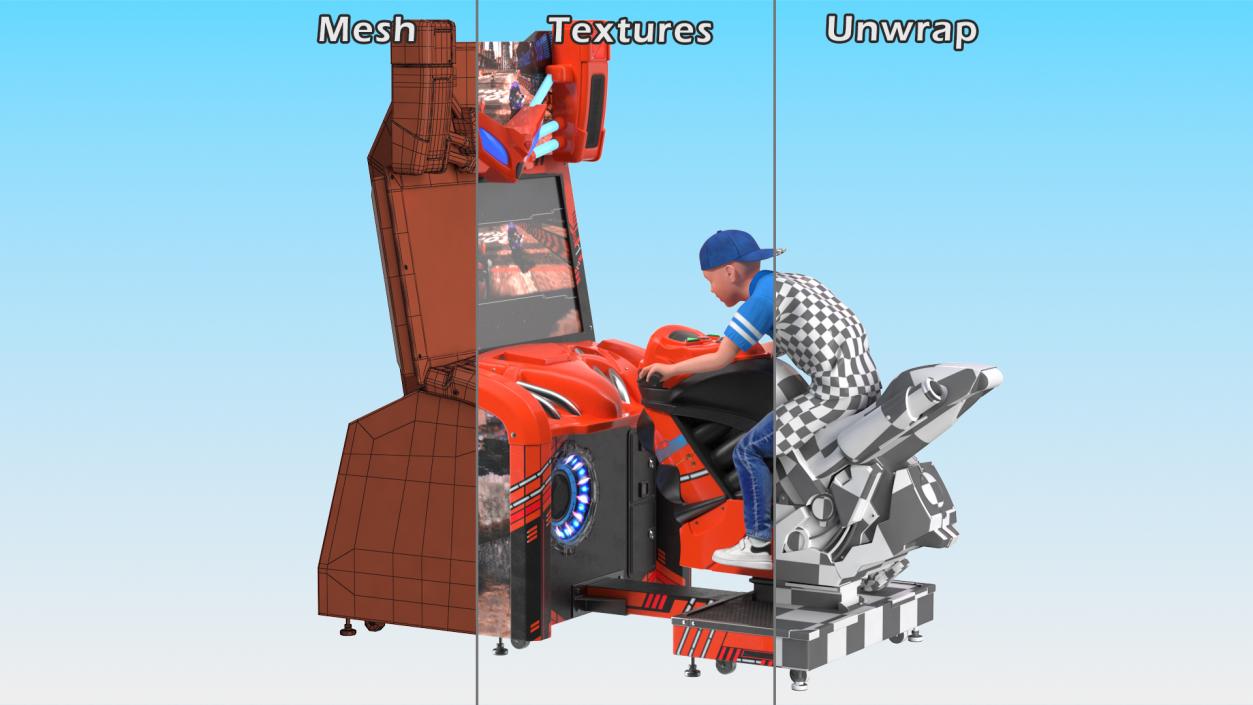 Boy on Motorcycle Racing Arcade Machine 3D model