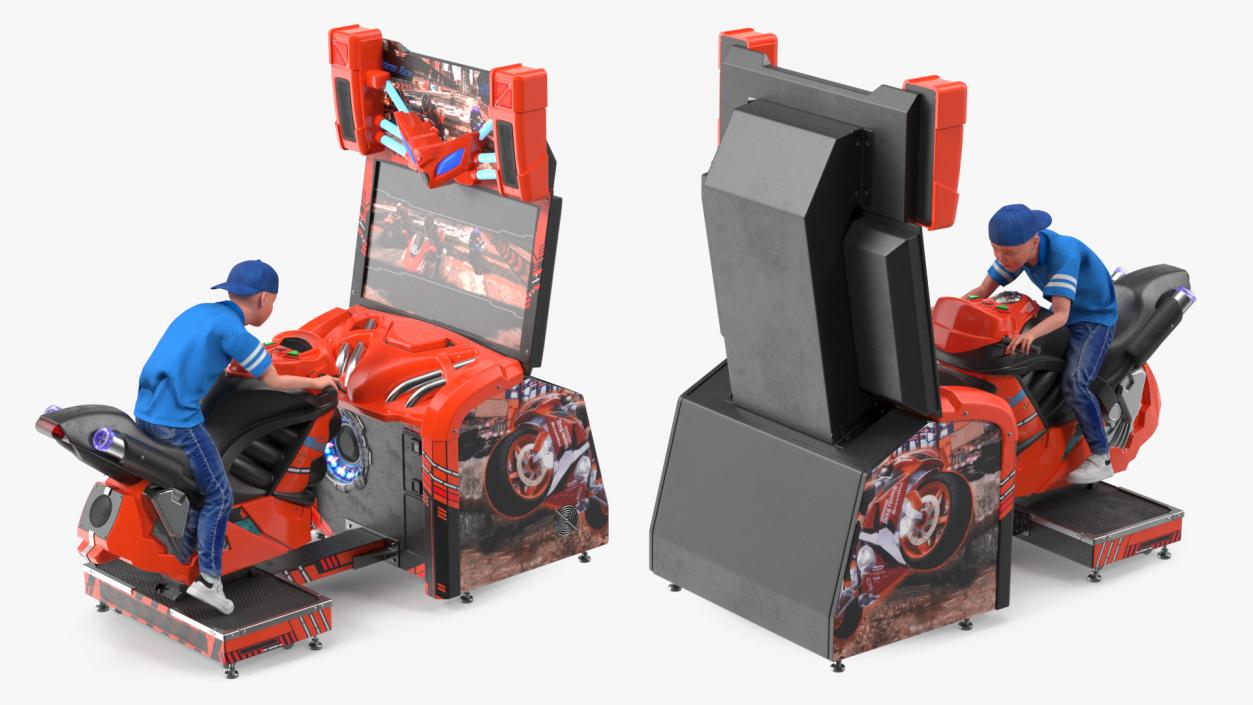 Boy on Motorcycle Racing Arcade Machine 3D model