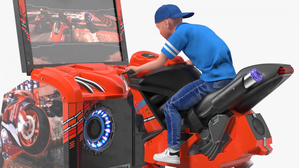 Boy on Motorcycle Racing Arcade Machine 3D model