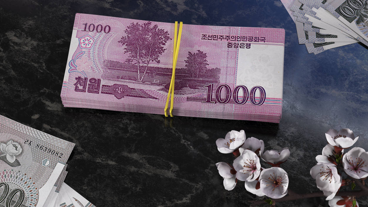 Stack of North Korea 1000 Won 3D model