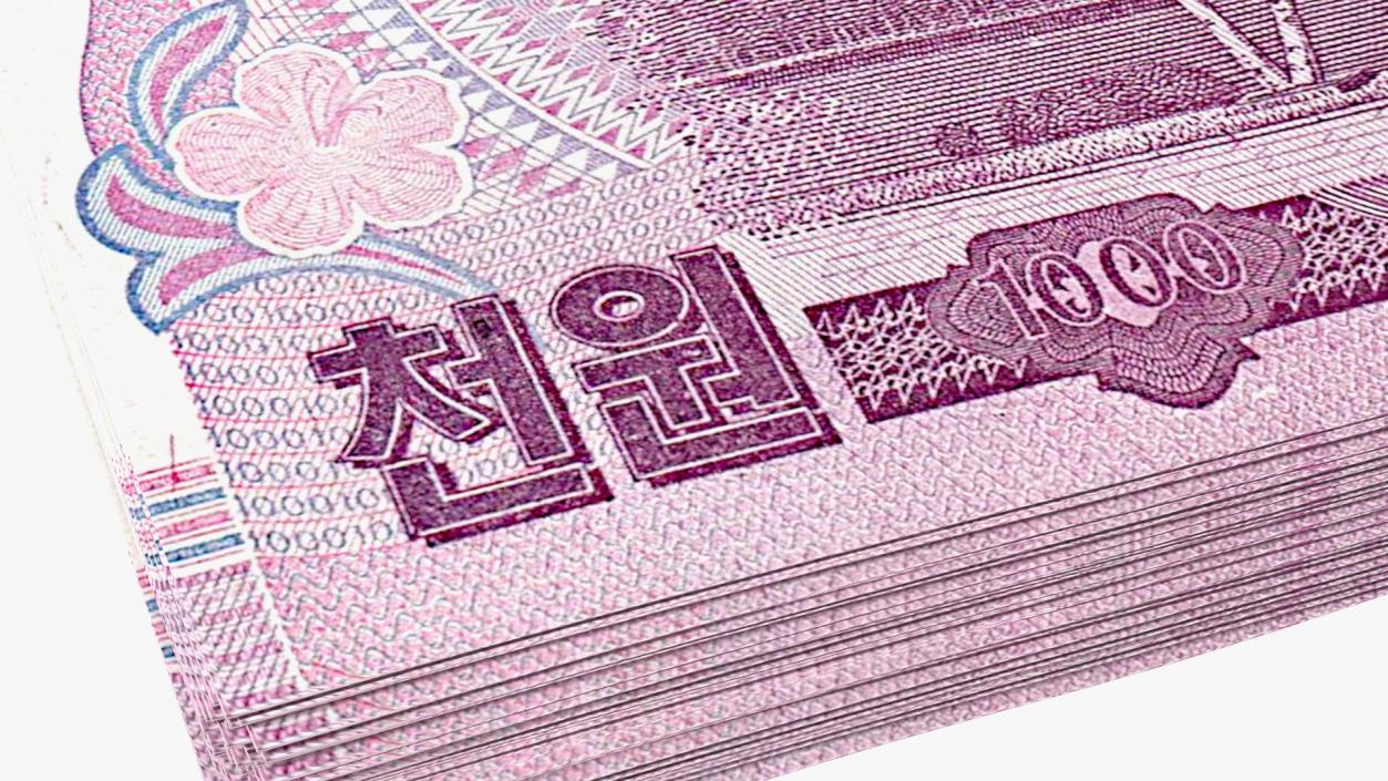 Stack of North Korea 1000 Won 3D model