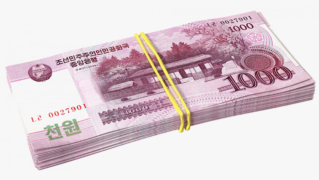 Stack of North Korea 1000 Won 3D model