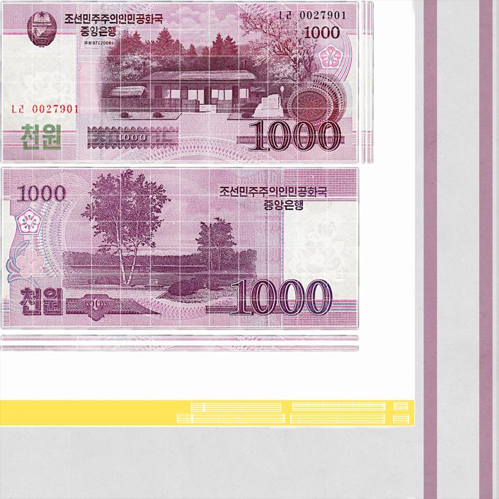 Stack of North Korea 1000 Won 3D model