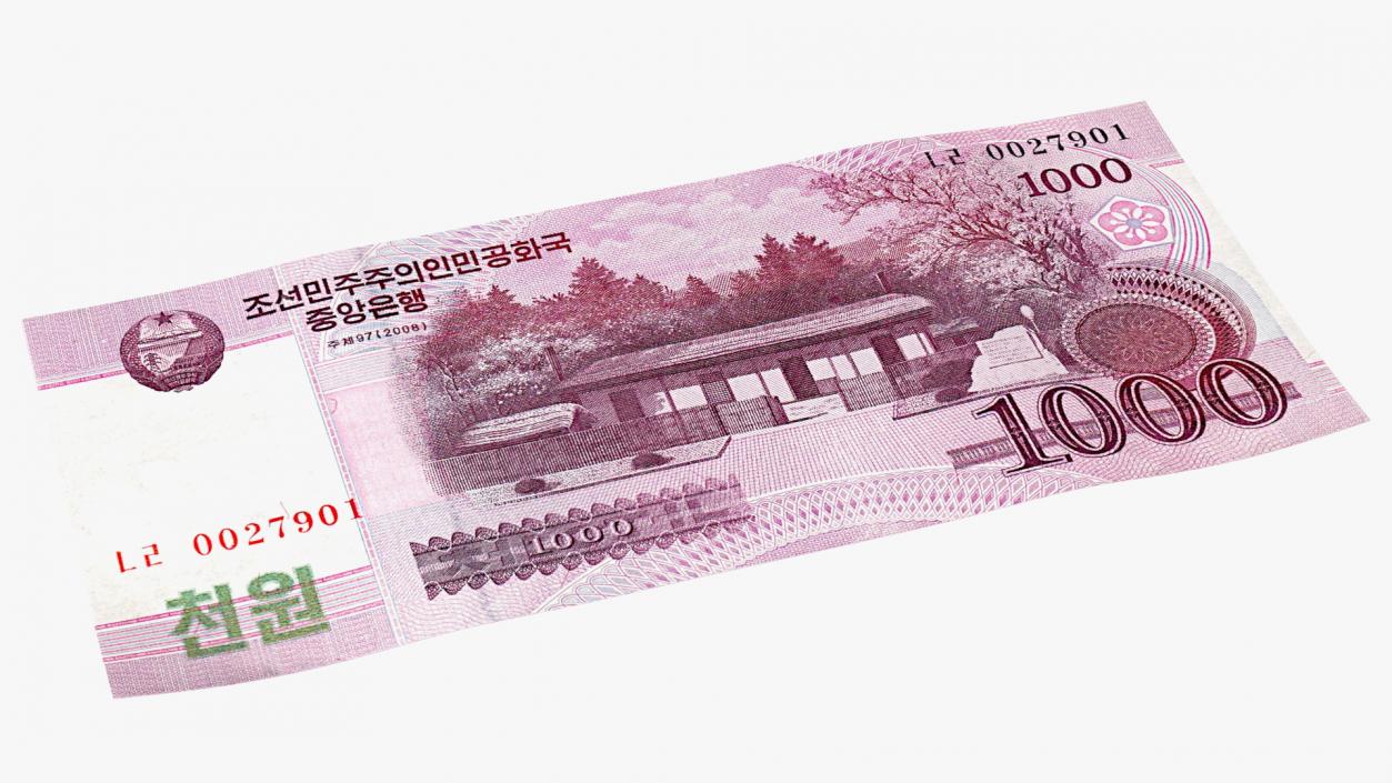 Stack of North Korea 1000 Won 3D model