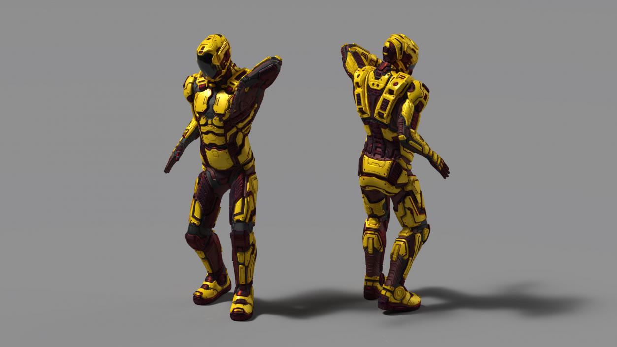 3D Futuristic Armored Cyborg Yellow Rigged 2