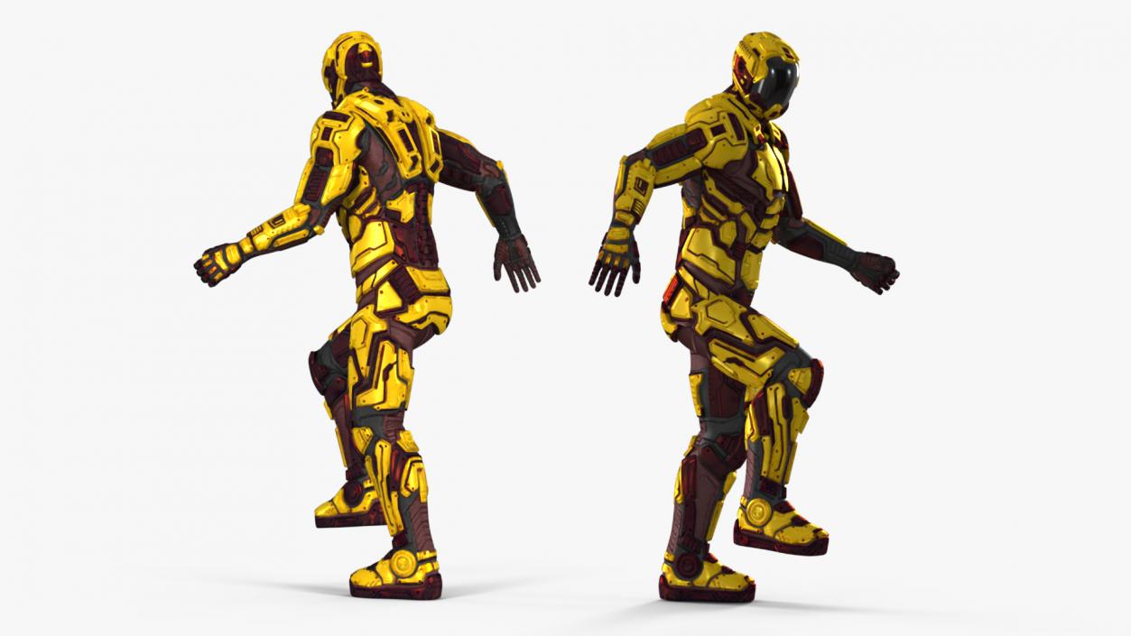 3D Futuristic Armored Cyborg Yellow Rigged 2