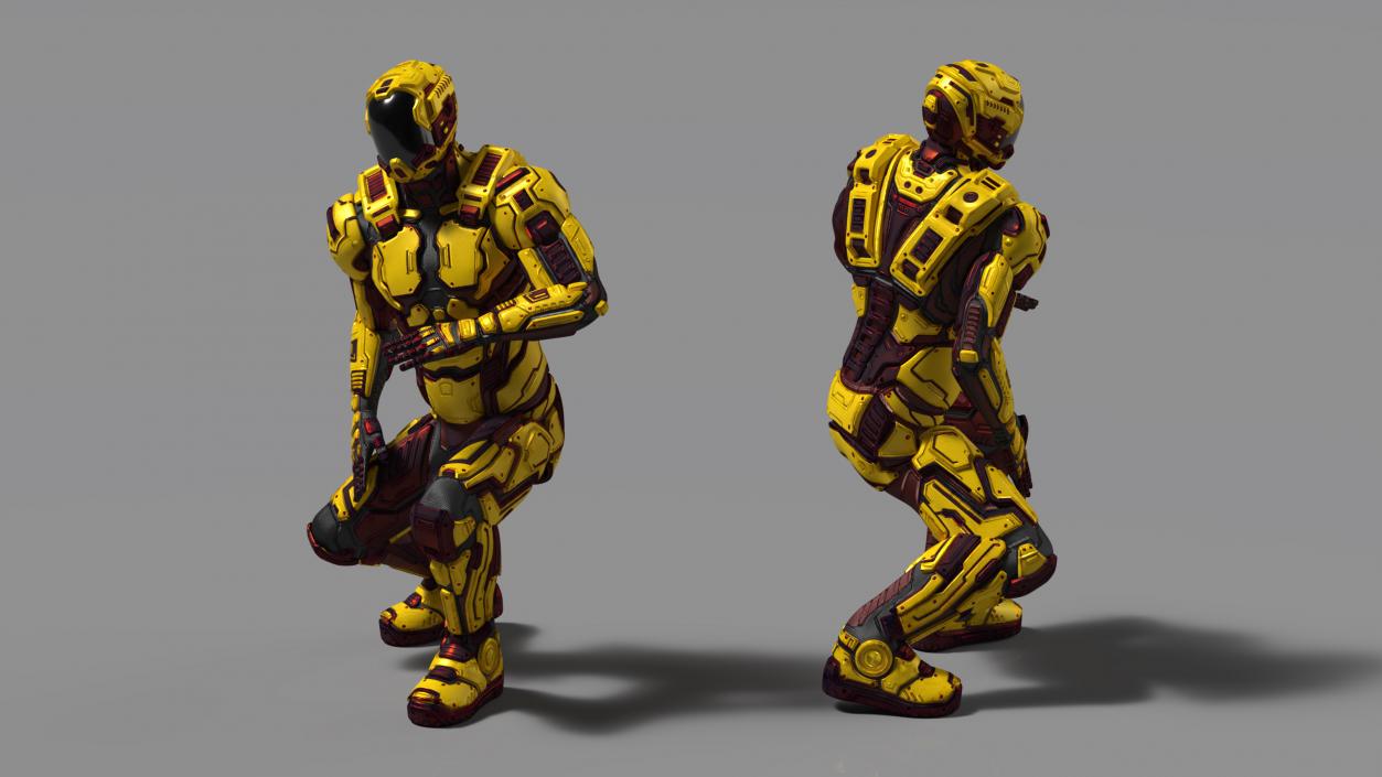 3D Futuristic Armored Cyborg Yellow Rigged 2