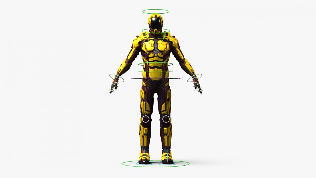 3D Futuristic Armored Cyborg Yellow Rigged 2