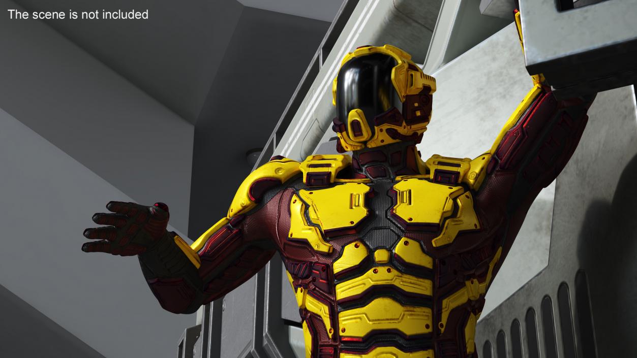 3D Futuristic Armored Cyborg Yellow Rigged 2