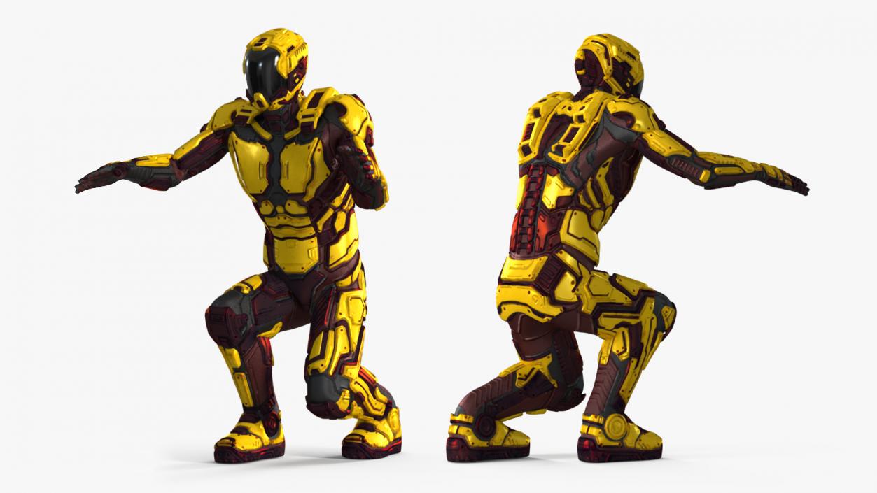 3D Futuristic Armored Cyborg Yellow Rigged 2