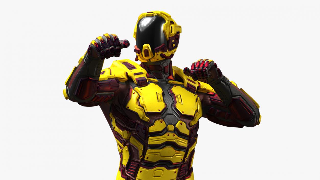 3D Futuristic Armored Cyborg Yellow Rigged 2