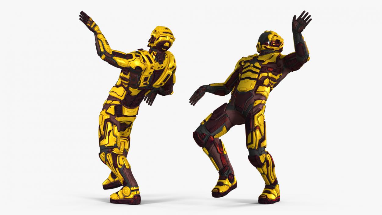 3D Futuristic Armored Cyborg Yellow Rigged 2