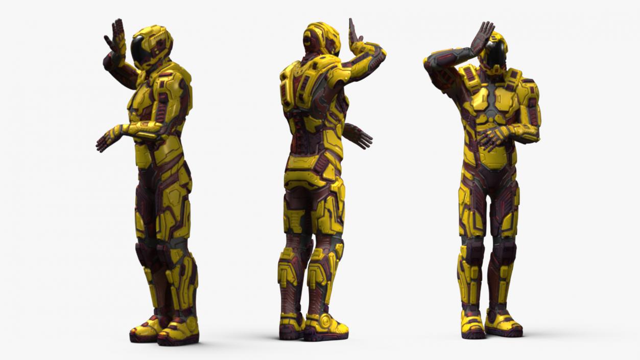 3D Futuristic Armored Cyborg Yellow Rigged 2