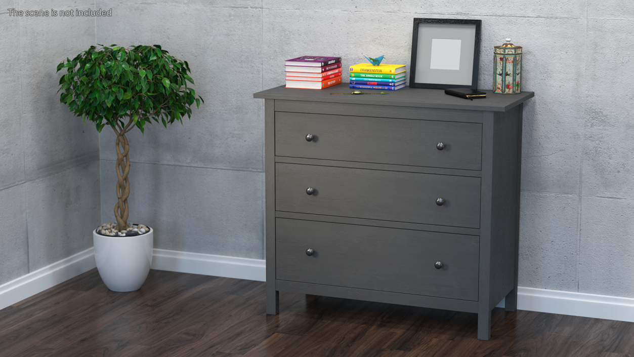 3D Ikea Hemnes 3 Drawer Chest Dark Gray