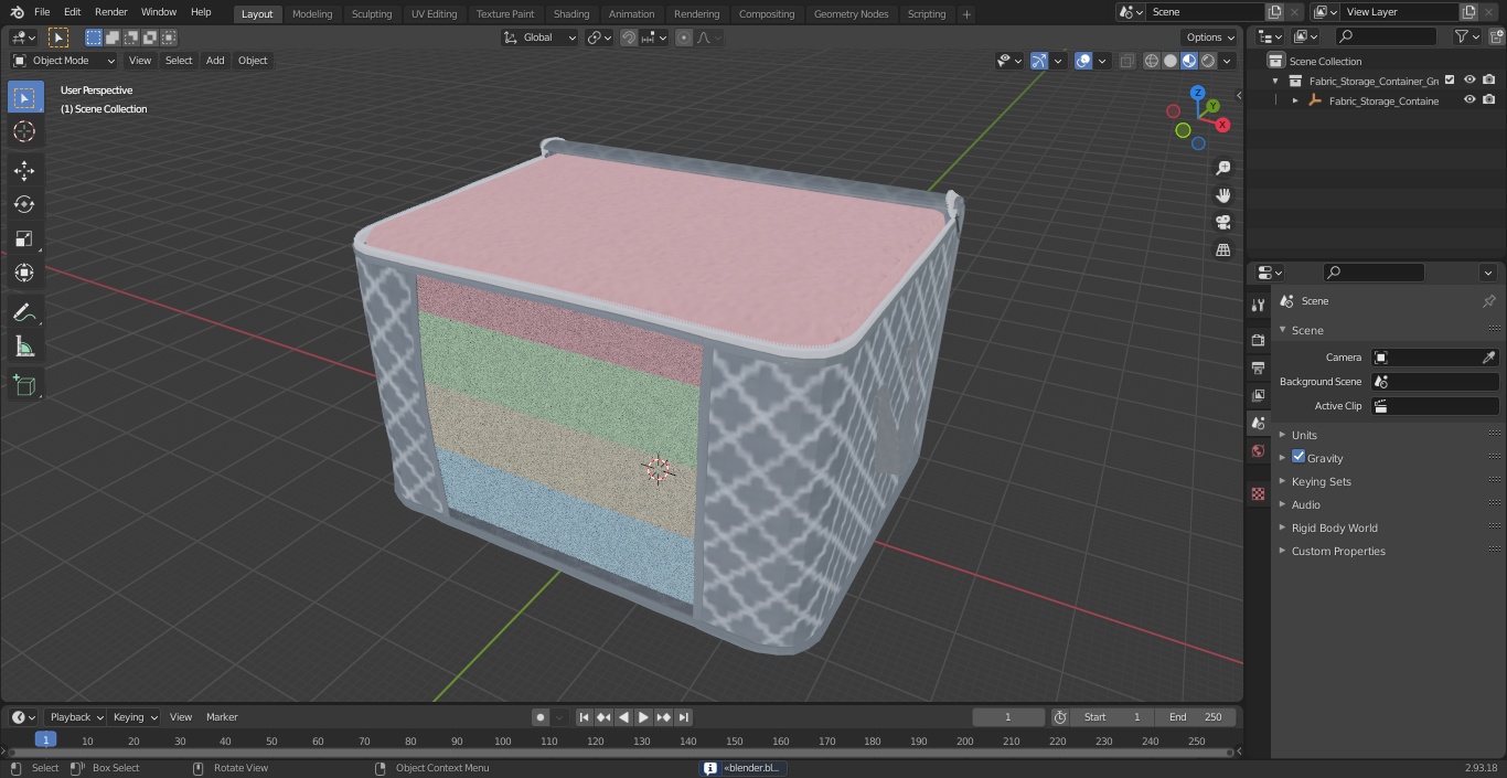 Fabric Storage Container Grey Open 3D model